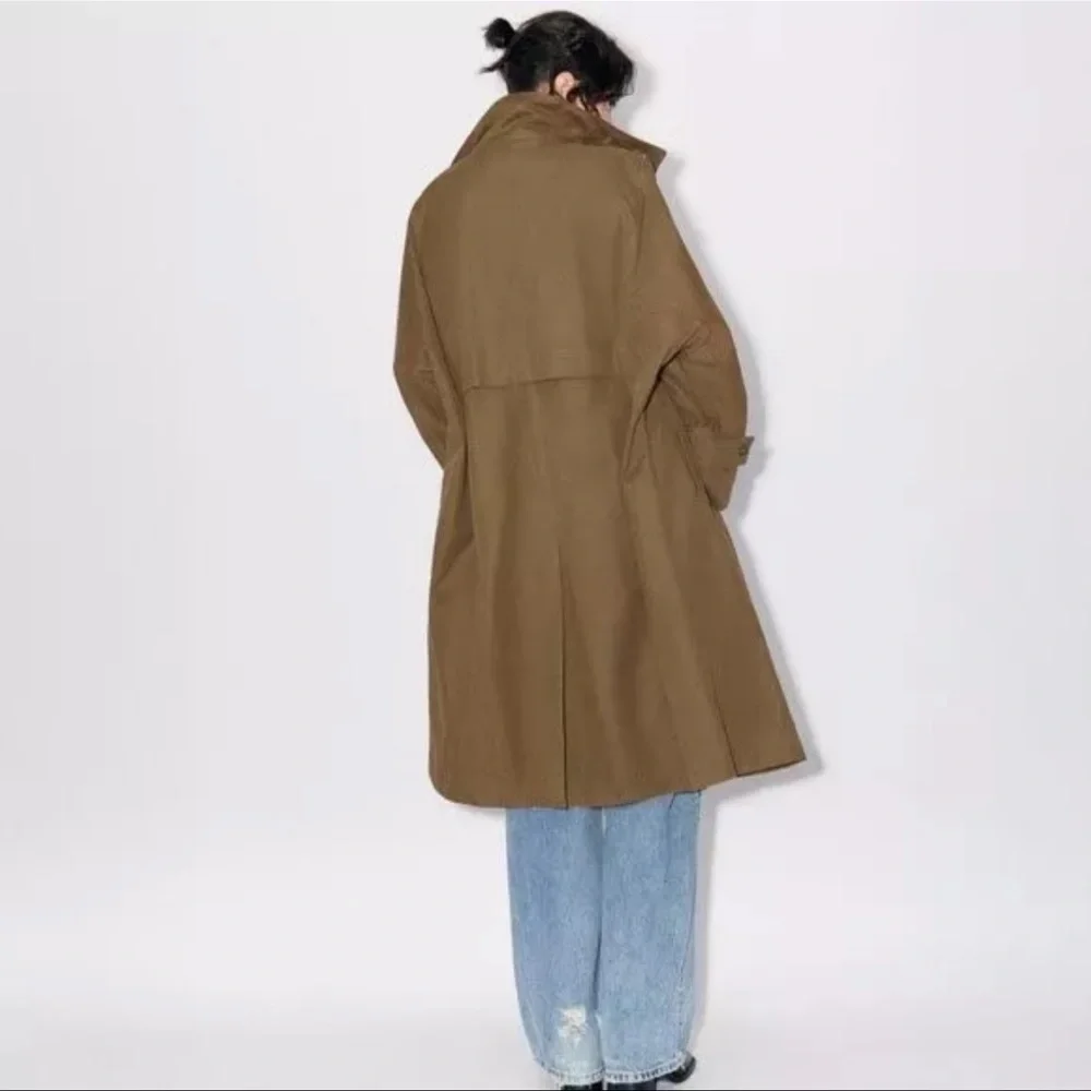 🔥NWT ZARA🔥 Oversized Water-Repellent Trench Coat in Khaki Green - Picture 5 of 6